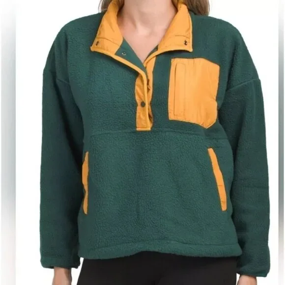 Women's Oversized Green Fleece Pullover Sweatshirt by Wilo The Label - New - Picture 3 of 3